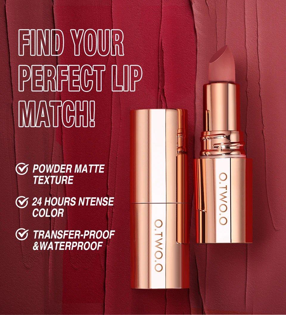 O.TWO.O Matte Velvet Lipstick — Long - Lasting Waterproof Smudge - Free High Pigment Lip Tint in 11 Shades - Mzunye