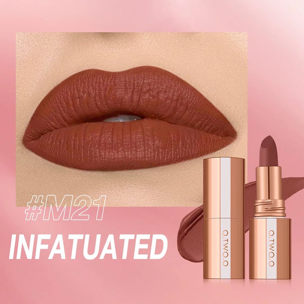 O.TWO.O Matte Velvet Lipstick — Long - Lasting Waterproof Smudge - Free High Pigment Lip Tint in 11 Shades - Mzunye