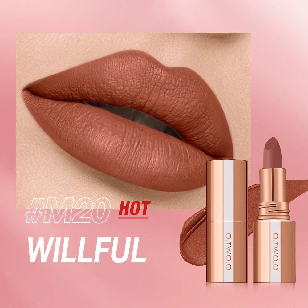 O.TWO.O Matte Velvet Lipstick — Long - Lasting Waterproof Smudge - Free High Pigment Lip Tint in 11 Shades - Mzunye