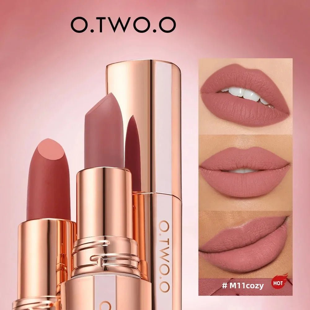 O.TWO.O Matte Velvet Lipstick — Long - Lasting Waterproof Smudge - Free High Pigment Lip Tint in 11 Shades - Mzunye