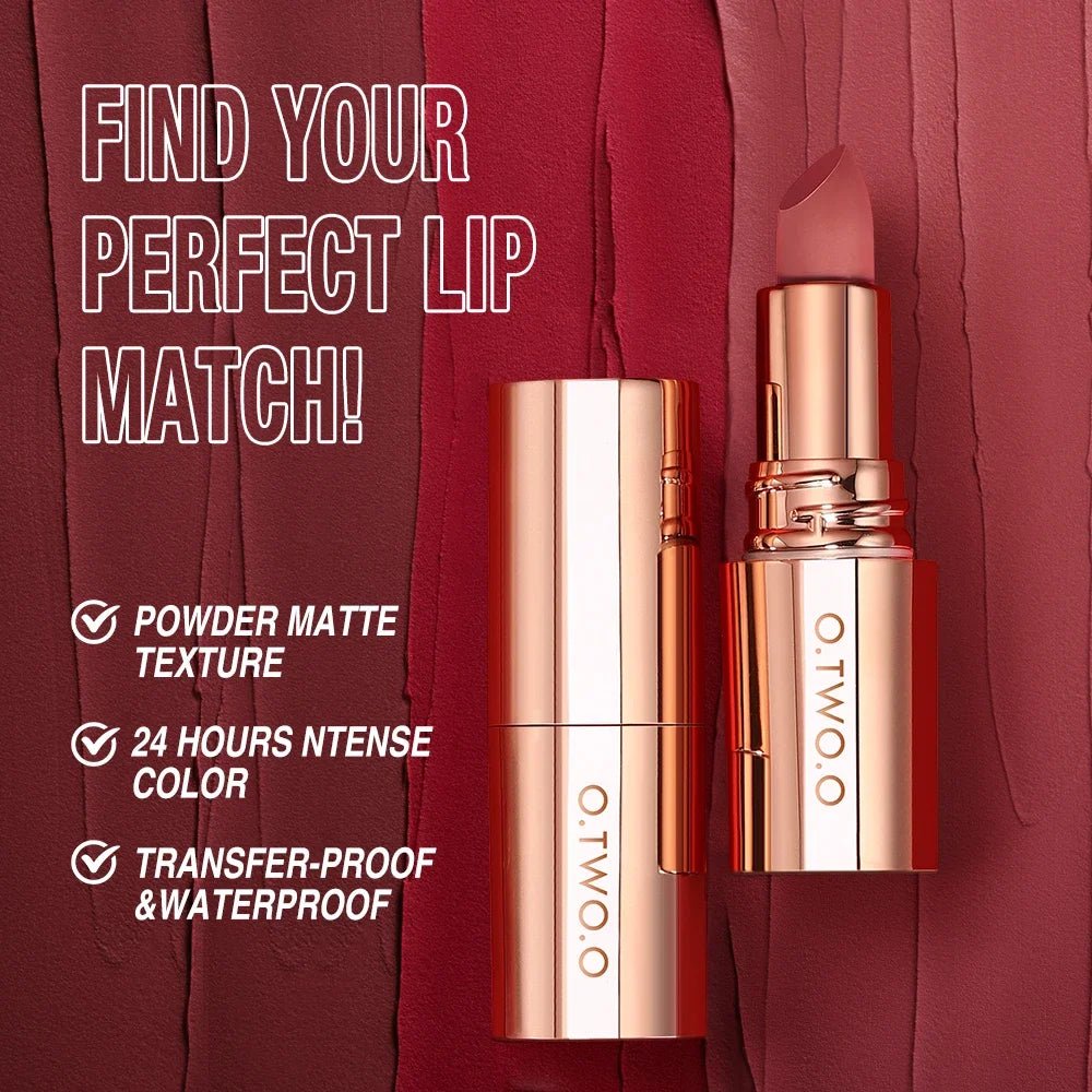 O.TWO.O Matte Velvet Lipstick — Long - Lasting Waterproof Smudge - Free High Pigment Lip Tint in 11 Shades - Mzunye