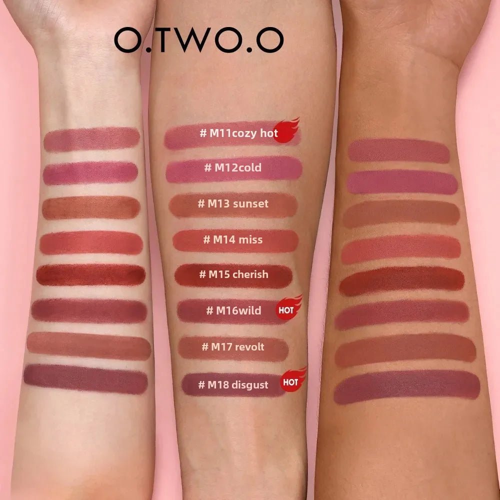 O.TWO.O Matte Velvet Lipstick — Long - Lasting Waterproof Smudge - Free High Pigment Lip Tint in 11 Shades - Mzunye