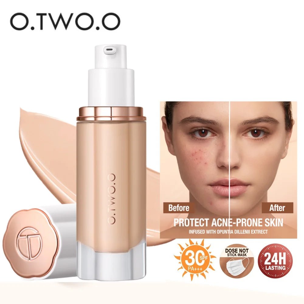 O.TWO.O SPF30 Liquid Foundation — High Coverage, Oil - Control, Waterproof Makeup Base Cream | 3 Shades - Mzunye