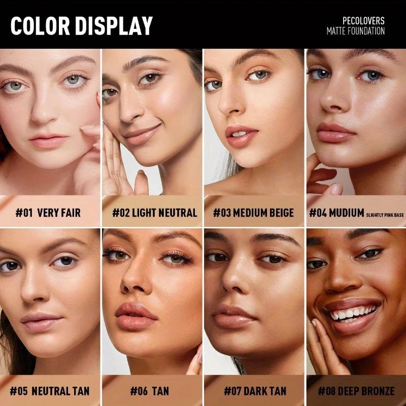 PECOLOVERS Matte Liquid Foundation — Full Coverage, All - Day Oil Control - Mzunye