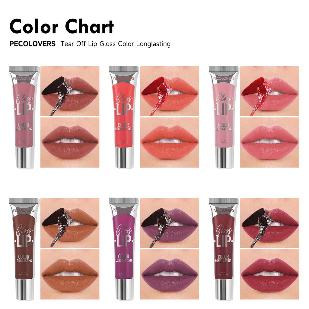 Peel - Off Lip Gloss — 6 Colors Waterproof Long - Lasting Moisturizing Non - Stick Liquid Lip Gloss - Mzunye