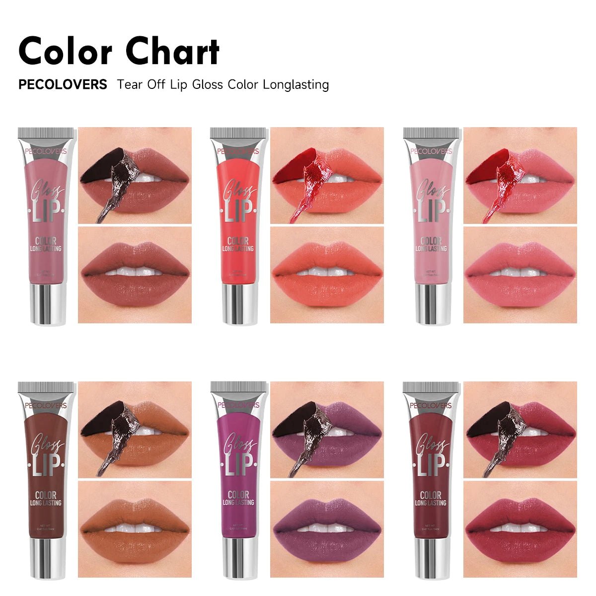 Peel - Off Lip Gloss — 6 Colors Waterproof Long - Lasting Moisturizing Non - Stick Liquid Lip Gloss - Mzunye