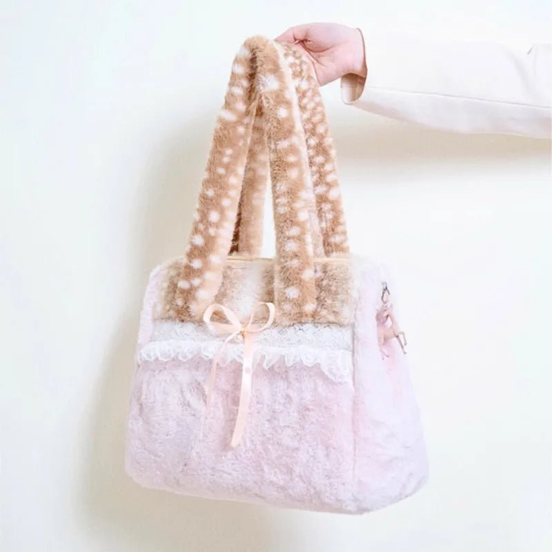 Plush Bow Tote Bag – Large Capacity Women’s Shoulder Handbag - Mzunye