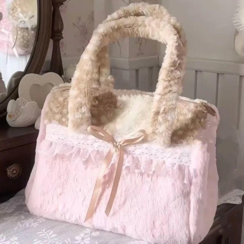 Plush Bow Tote Bag – Large Capacity Women’s Shoulder Handbag - Mzunye