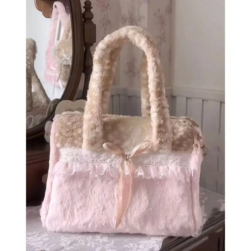Plush Bow Tote Bag – Large Capacity Women’s Shoulder Handbag - Mzunye