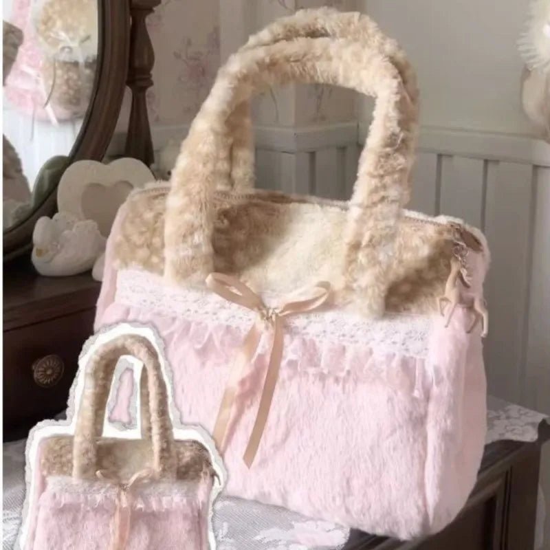 Plush Bow Tote Bag – Large Capacity Women’s Shoulder Handbag - Mzunye