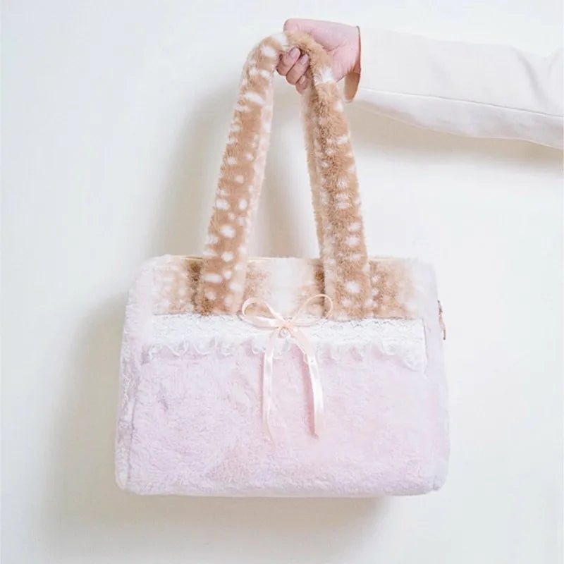 Plush Bow Tote Bag – Large Capacity Women’s Shoulder Handbag - Mzunye