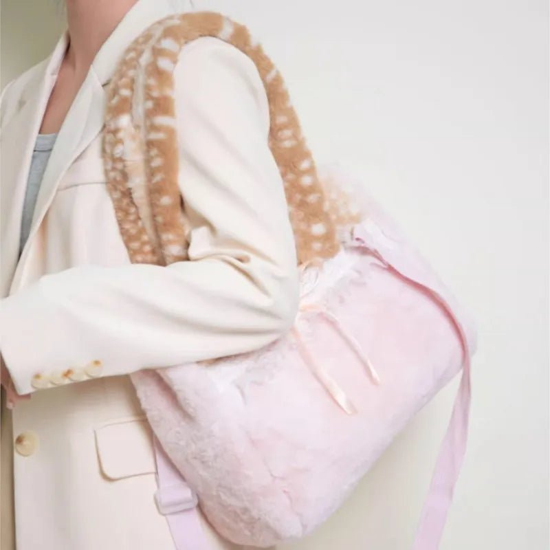 Plush Bow Tote Bag – Large Capacity Women’s Shoulder Handbag - Mzunye