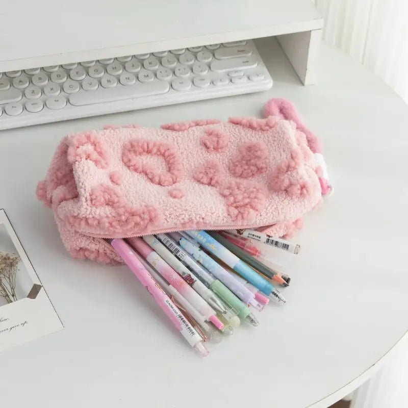 Plush Heart Makeup Bag – Cute Large Capacity Travel Cosmetic Organizer with Lanyard - Mzunye