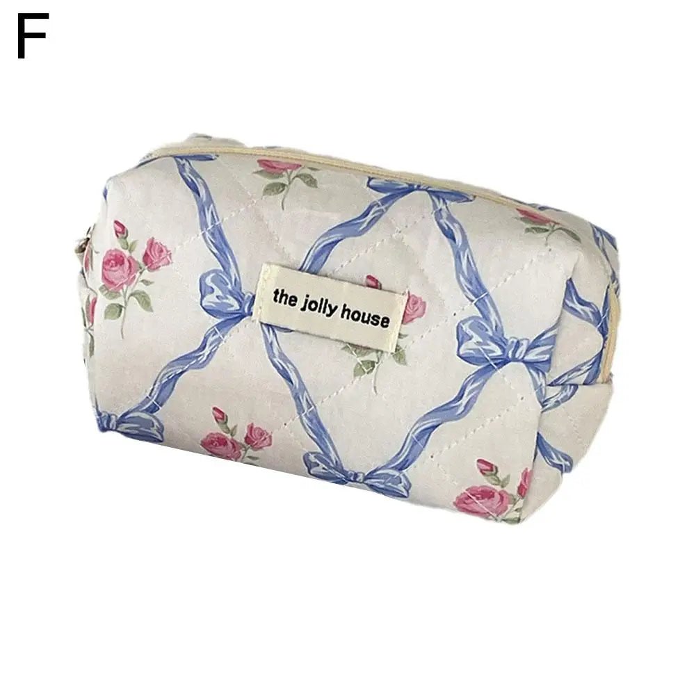 Quilted Bow Cosmetic Bag – Floral Makeup & Travel Organizer - Mzunye