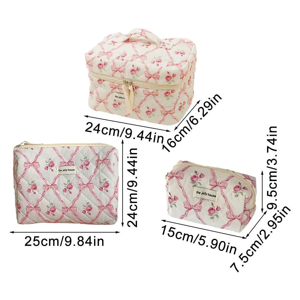 Quilted Bow Cosmetic Bag – Floral Makeup & Travel Organizer - Mzunye