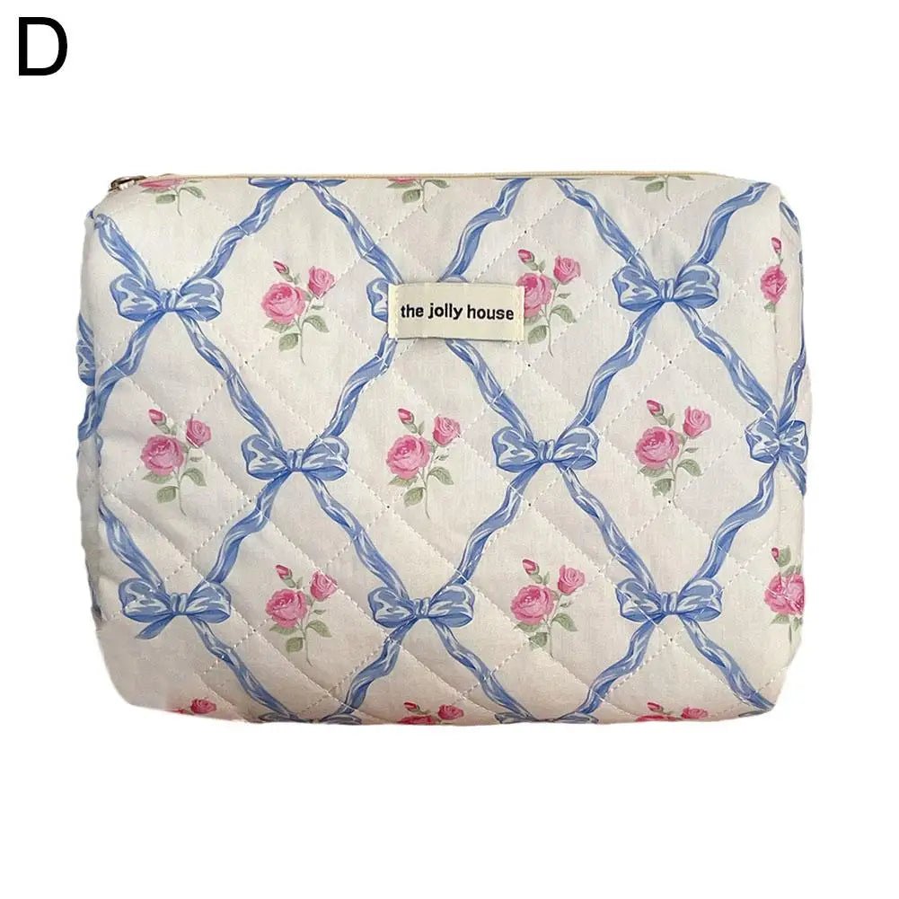 Quilted Bow Cosmetic Bag – Floral Makeup & Travel Organizer - Mzunye