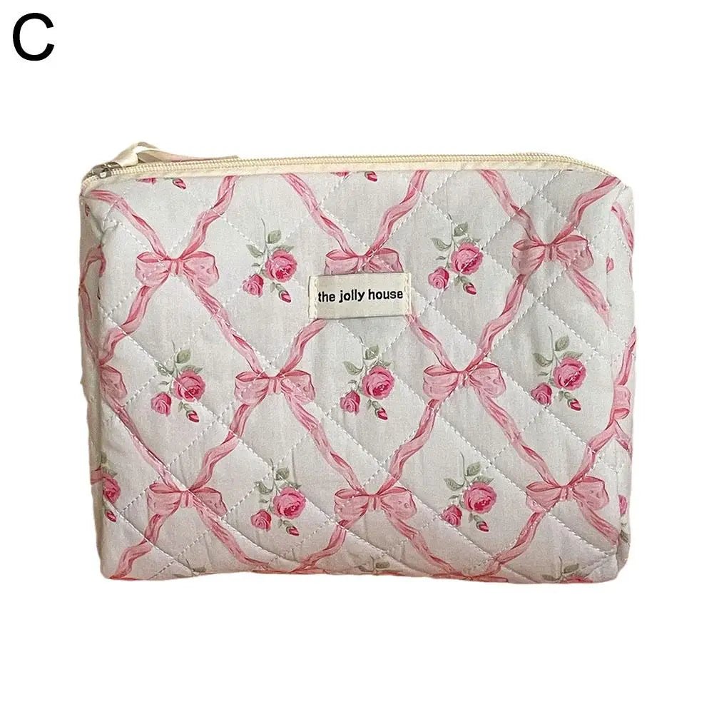 Quilted Bow Cosmetic Bag – Floral Makeup & Travel Organizer - Mzunye