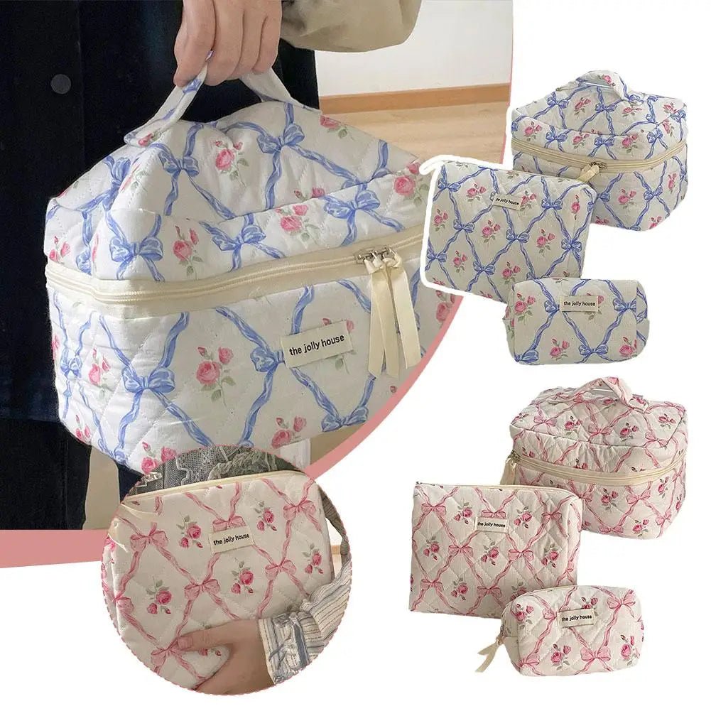Quilted Bow Makeup Bag – Portable Cosmetic & Toiletry Organizer - Mzunye