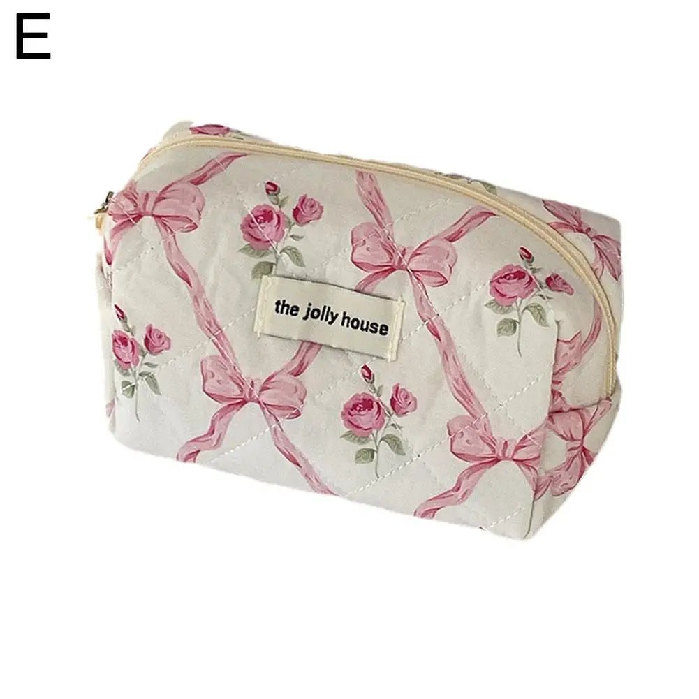 Quilted Bow Makeup Bag – Portable Cosmetic & Toiletry Organizer - Mzunye