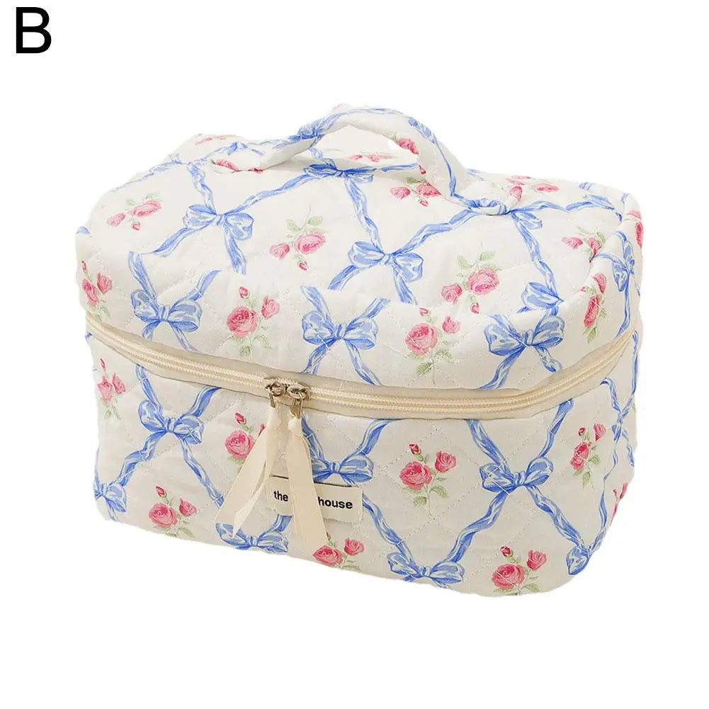 Quilted Bow Makeup Bag – Portable Cosmetic & Toiletry Organizer - Mzunye