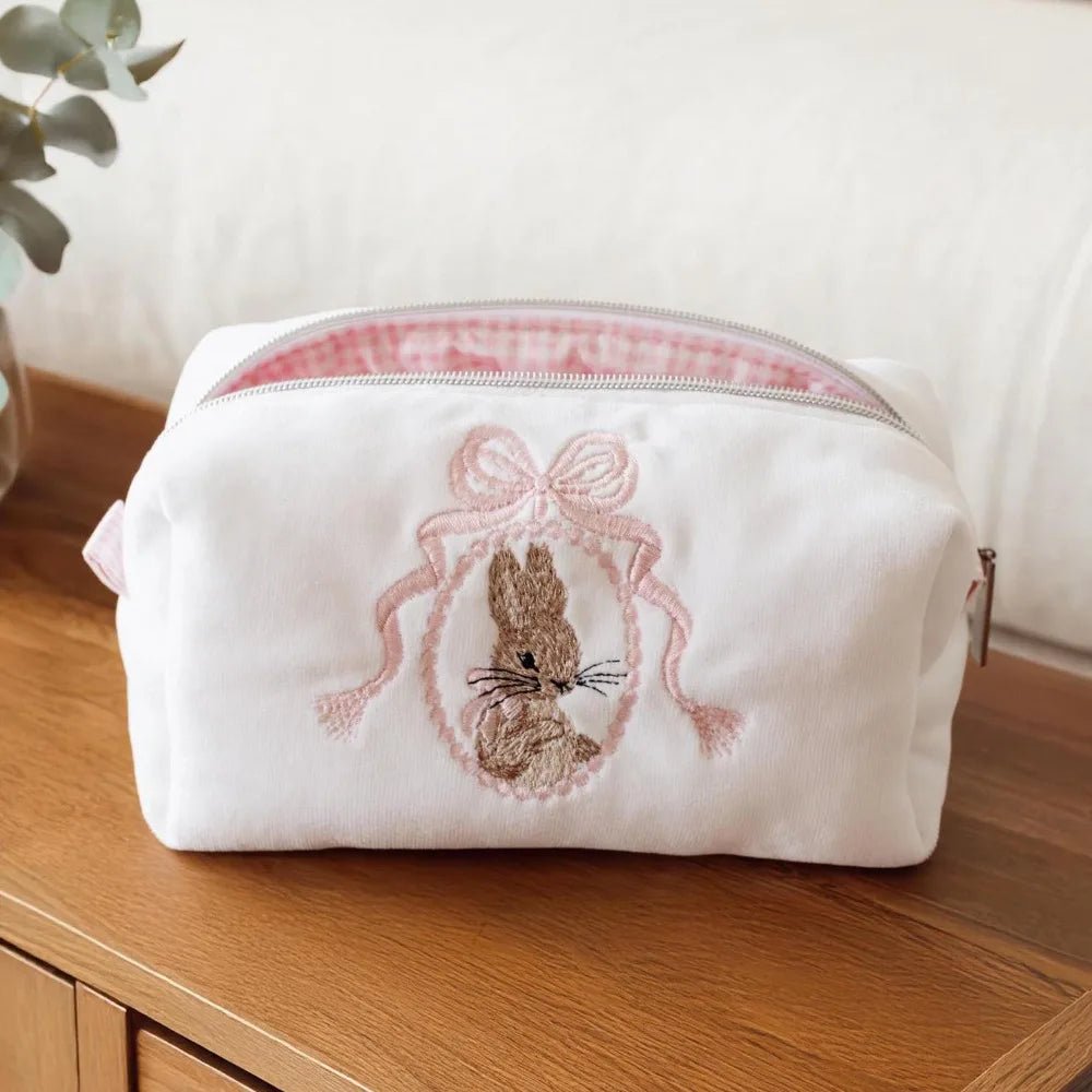 Rabbit Lace Bow Makeup Bag — Large Capacity Cosmetic Organizer | Pink - Mzunye
