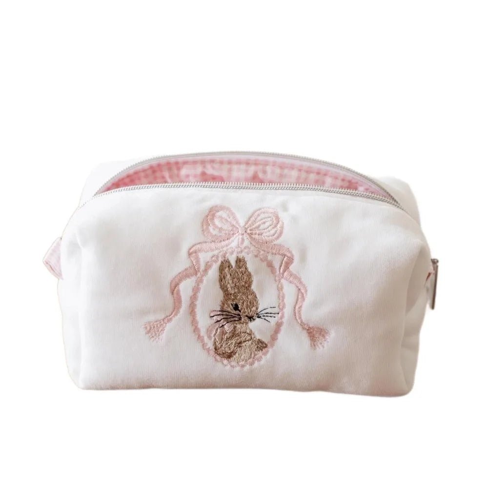 Rabbit Lace Bow Makeup Bag — Large Capacity Cosmetic Organizer | Pink - Mzunye