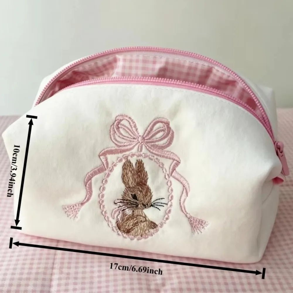 Rabbit Lace Bow Makeup Bag — Large Capacity Cosmetic Organizer | Pink - Mzunye