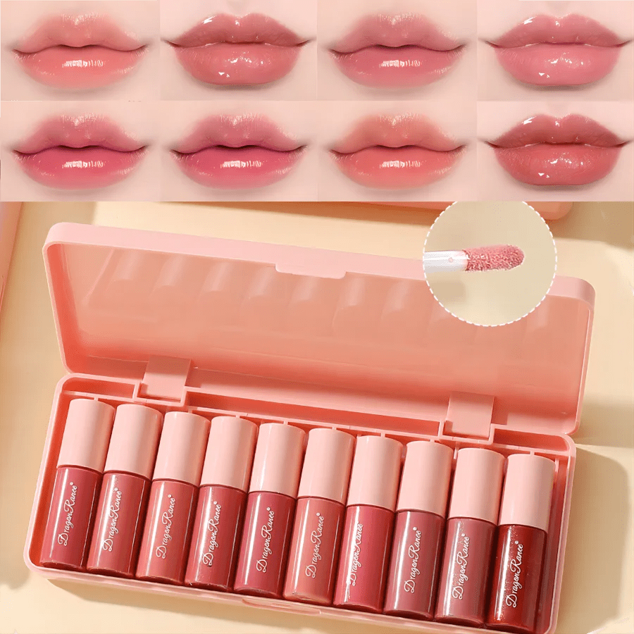 Shimmer Glass Lip Gloss Set — 10 Piece Pearlescent Non - Stick Collection - Mzunye