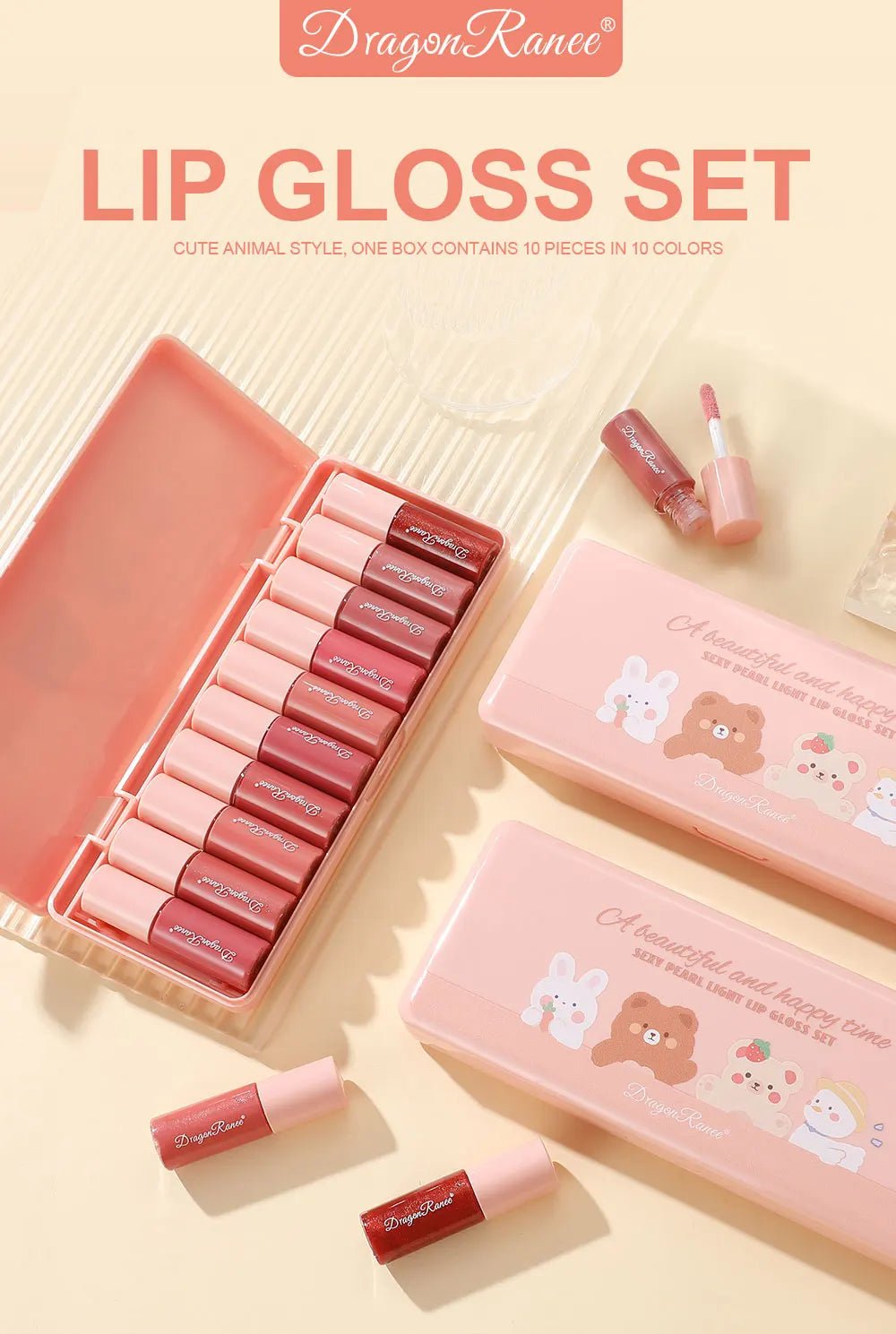 Shimmer Glass Lip Gloss Set — 10 Piece Pearlescent Non - Stick Collection - Mzunye