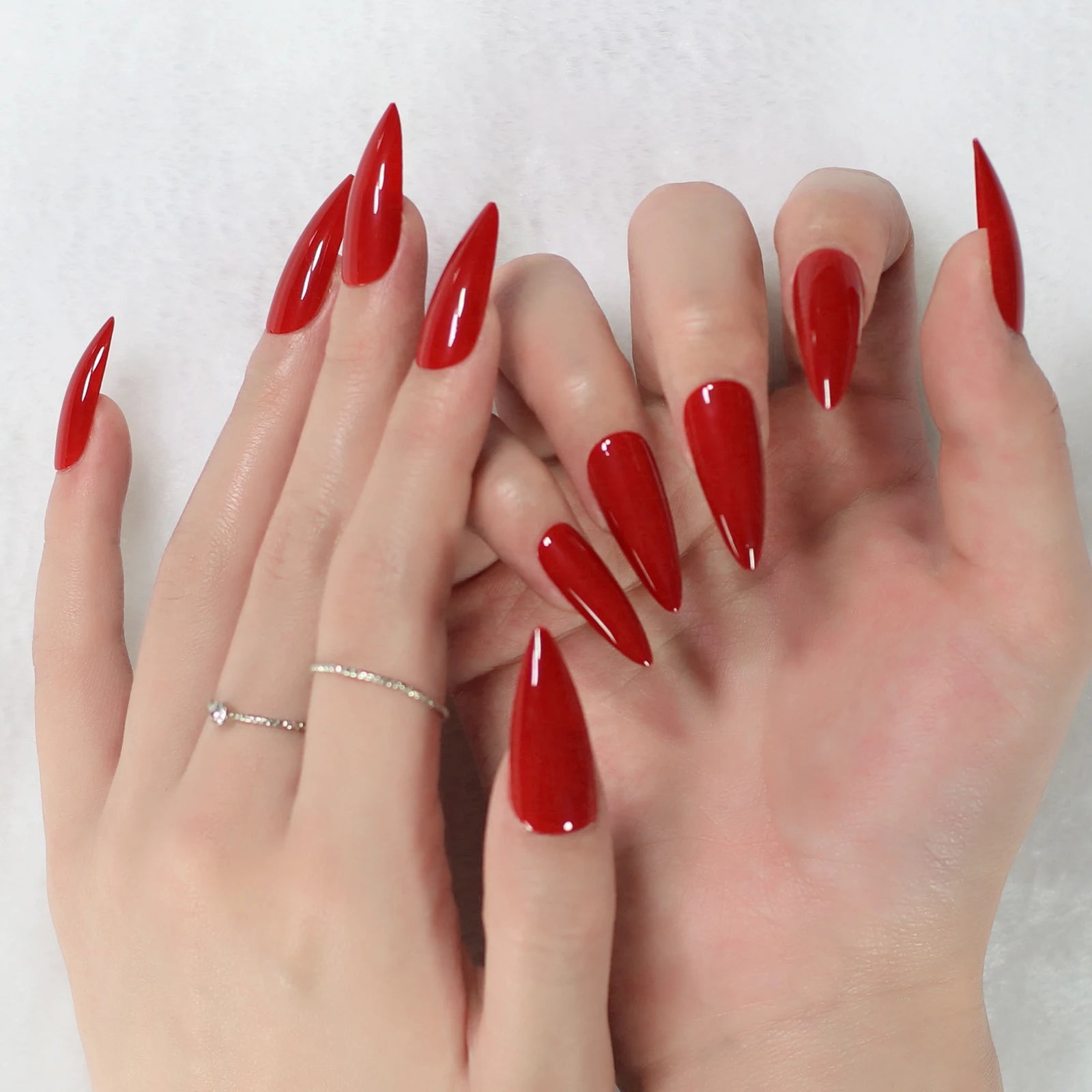 Stiletto Press - On Nails — Bold Red Glossy Finish Acrylic Fake Nails - Mzunye
