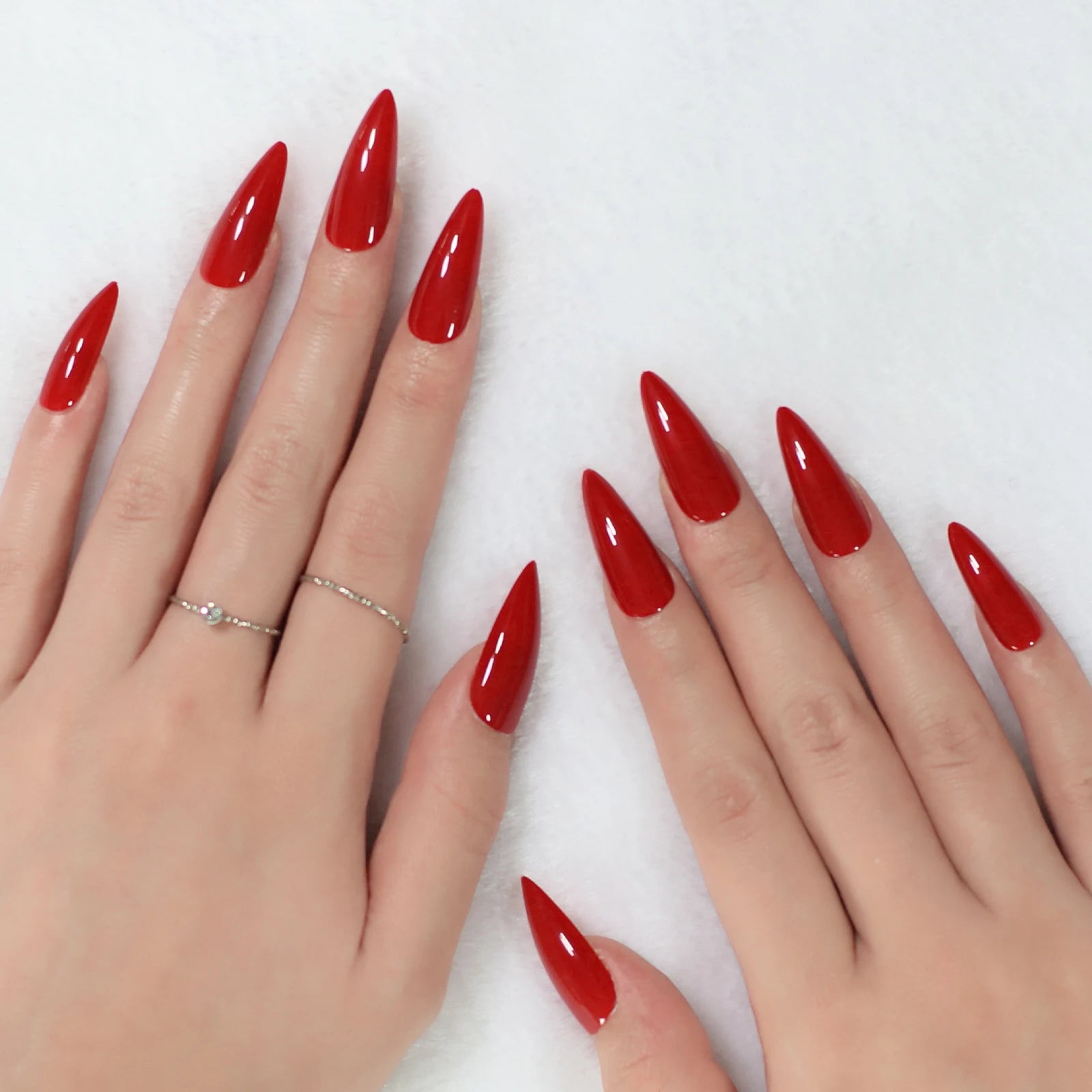 Stiletto Press - On Nails — Bold Red Glossy Finish Acrylic Fake Nails - Mzunye