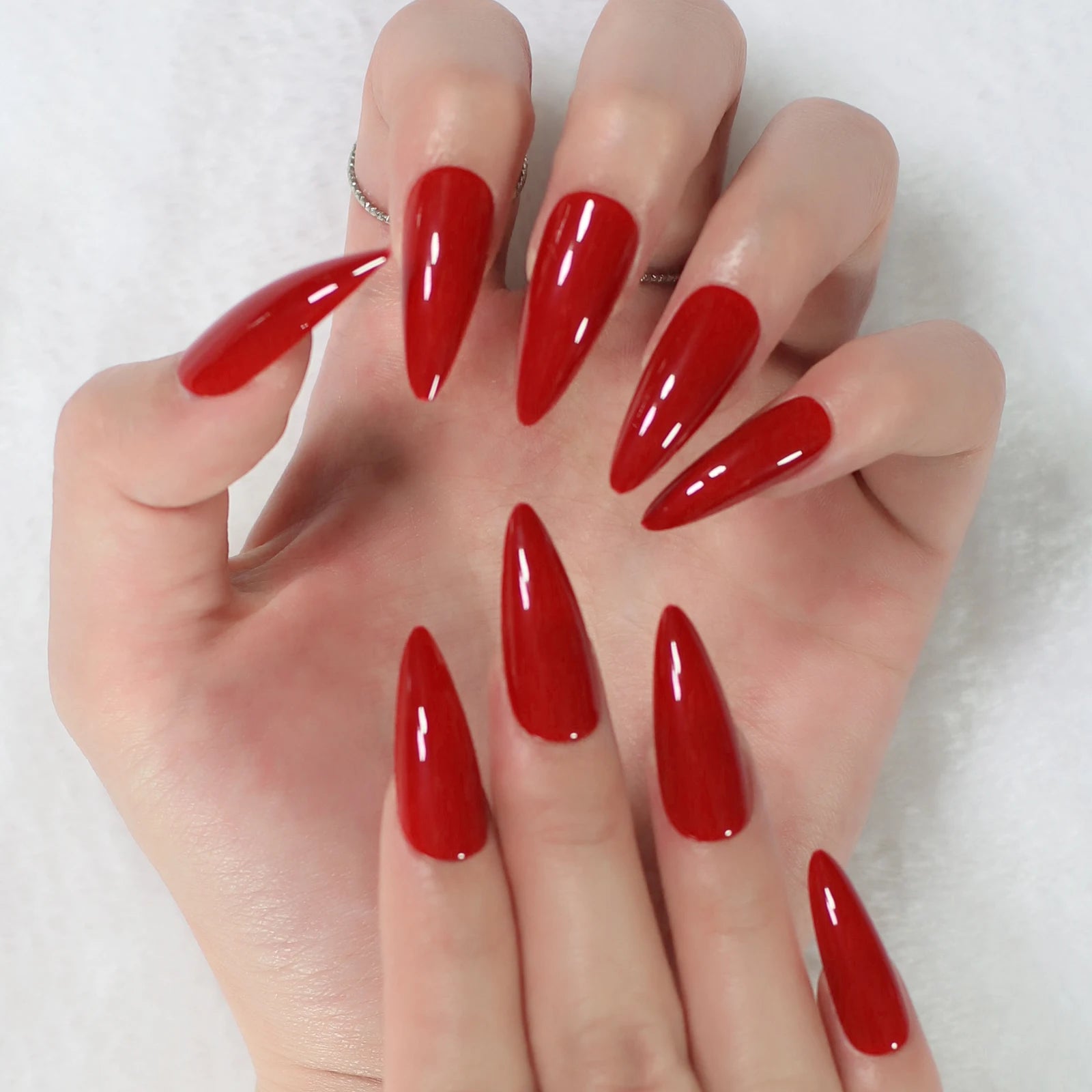 Stiletto Press - On Nails — Bold Red Glossy Finish Acrylic Fake Nails - Mzunye