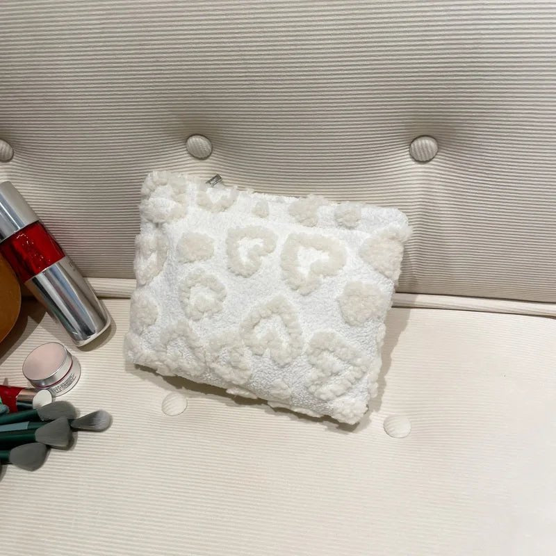Sweet Heart Jacquard Cosmetic Bag – Soft Travel Makeup & Storage Clutch - Mzunye