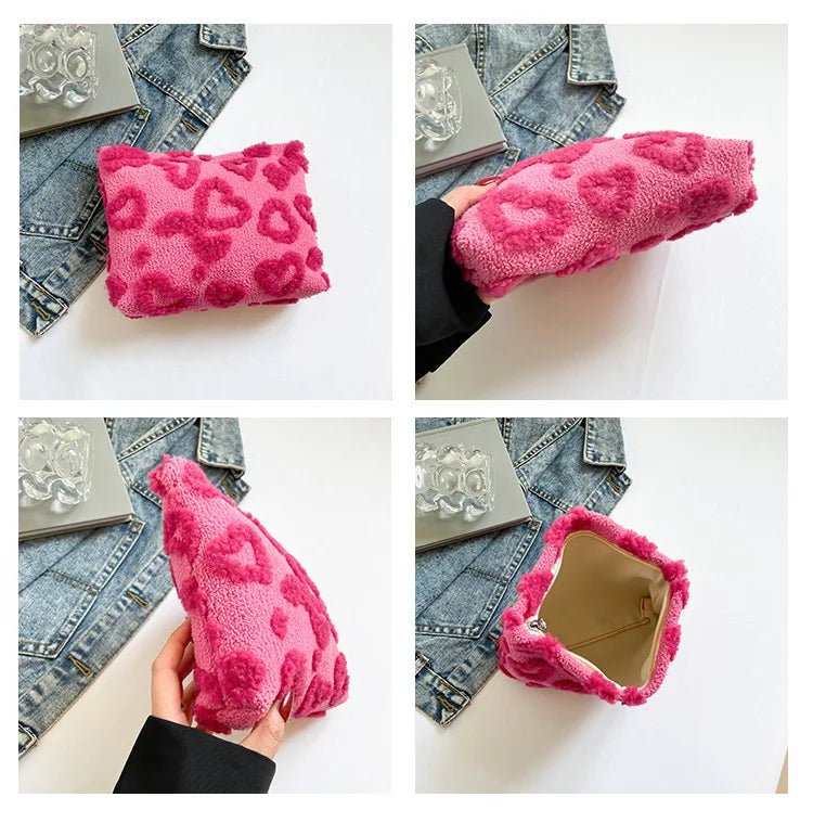 Sweet Heart Jacquard Cosmetic Bag – Soft Travel Makeup & Storage Clutch - Mzunye