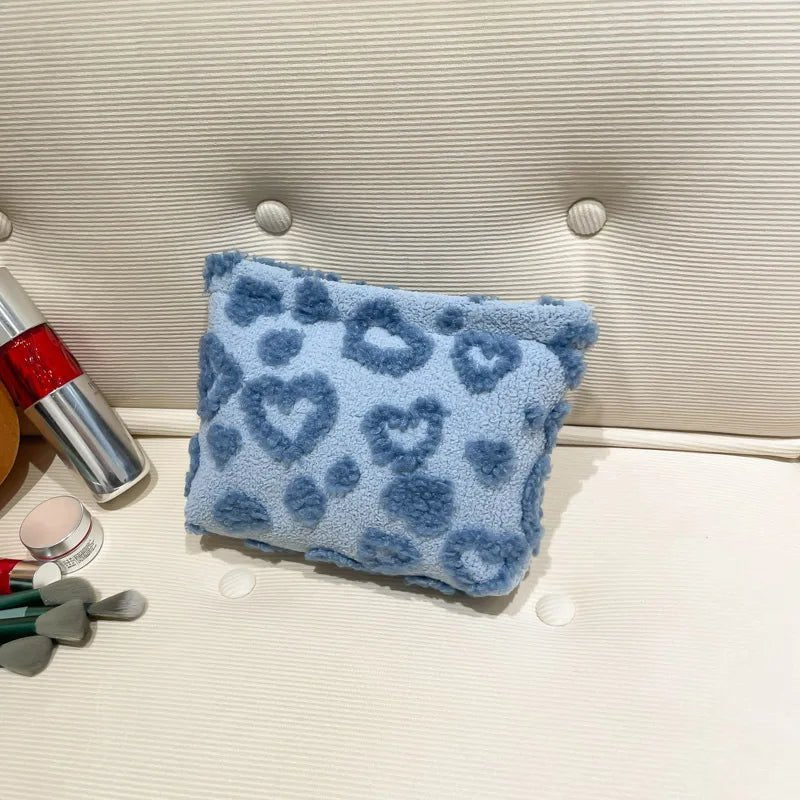 Sweet Heart Jacquard Cosmetic Bag – Soft Travel Makeup & Storage Clutch - Mzunye