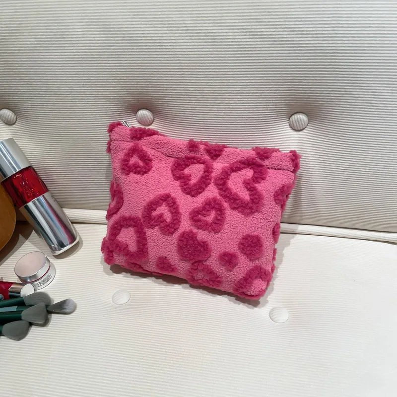 Sweet Heart Jacquard Cosmetic Bag – Soft Travel Makeup & Storage Clutch - Mzunye