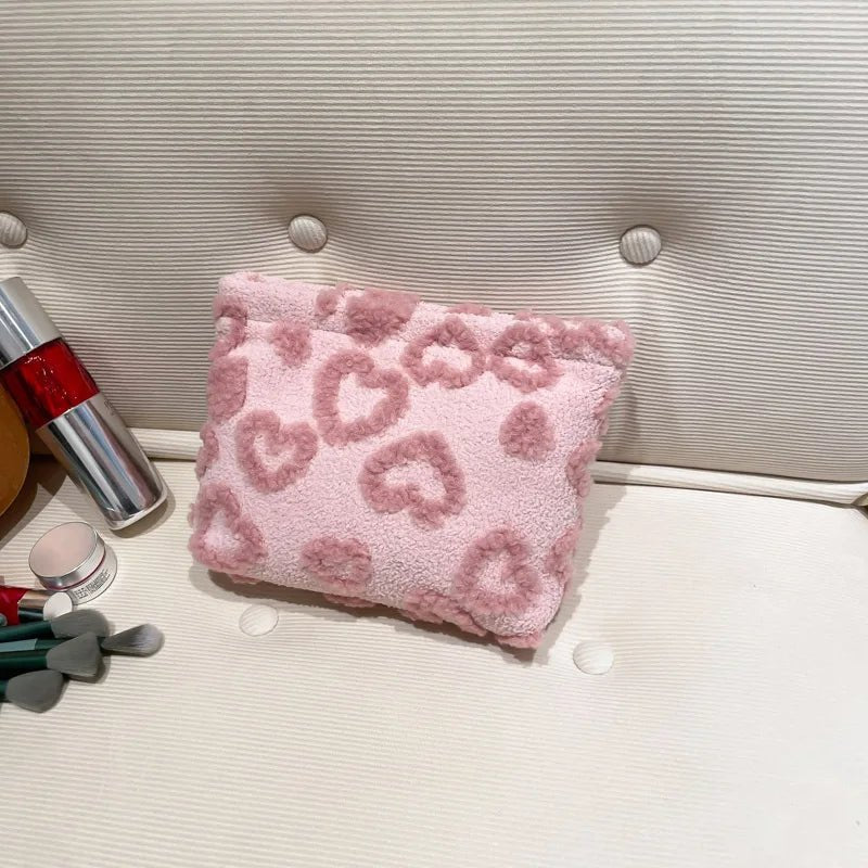 Sweet Heart Jacquard Cosmetic Bag – Soft Travel Makeup & Storage Clutch - Mzunye