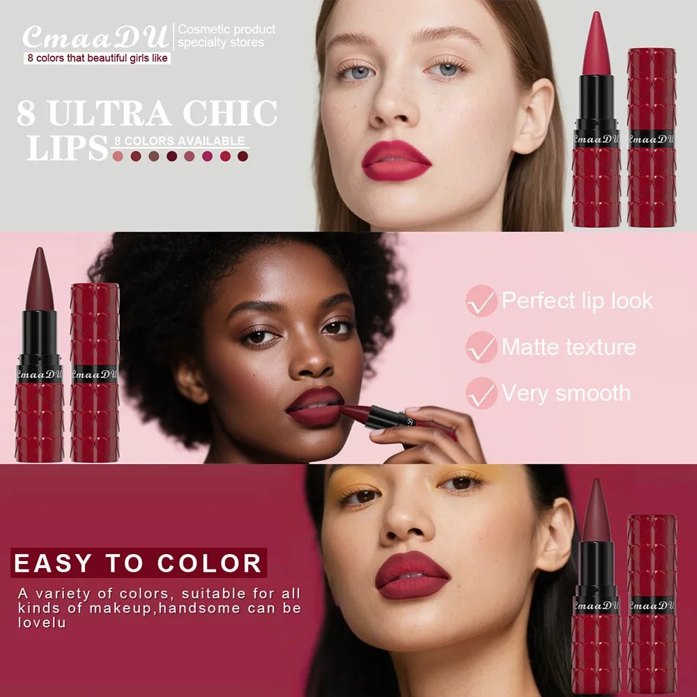 Velvet Matte Lipstick Pencil — Waterproof Long - Lasting Beige Red Brown Non - Sticky Lip Liner Gloss - Mzunye
