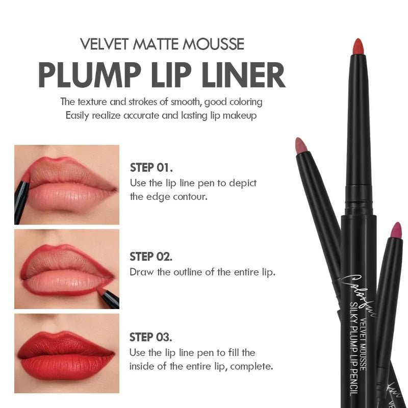 Waterproof Matte Lip Liner Pencil — Long - Lasting Contour Tint Lipstick in 12 Colors - Mzunye