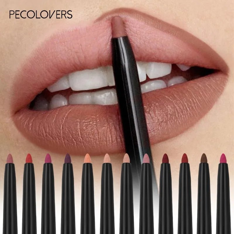 Waterproof Matte Lip Liner Pencil — Long - Lasting Contour Tint Lipstick in 12 Colors - Mzunye