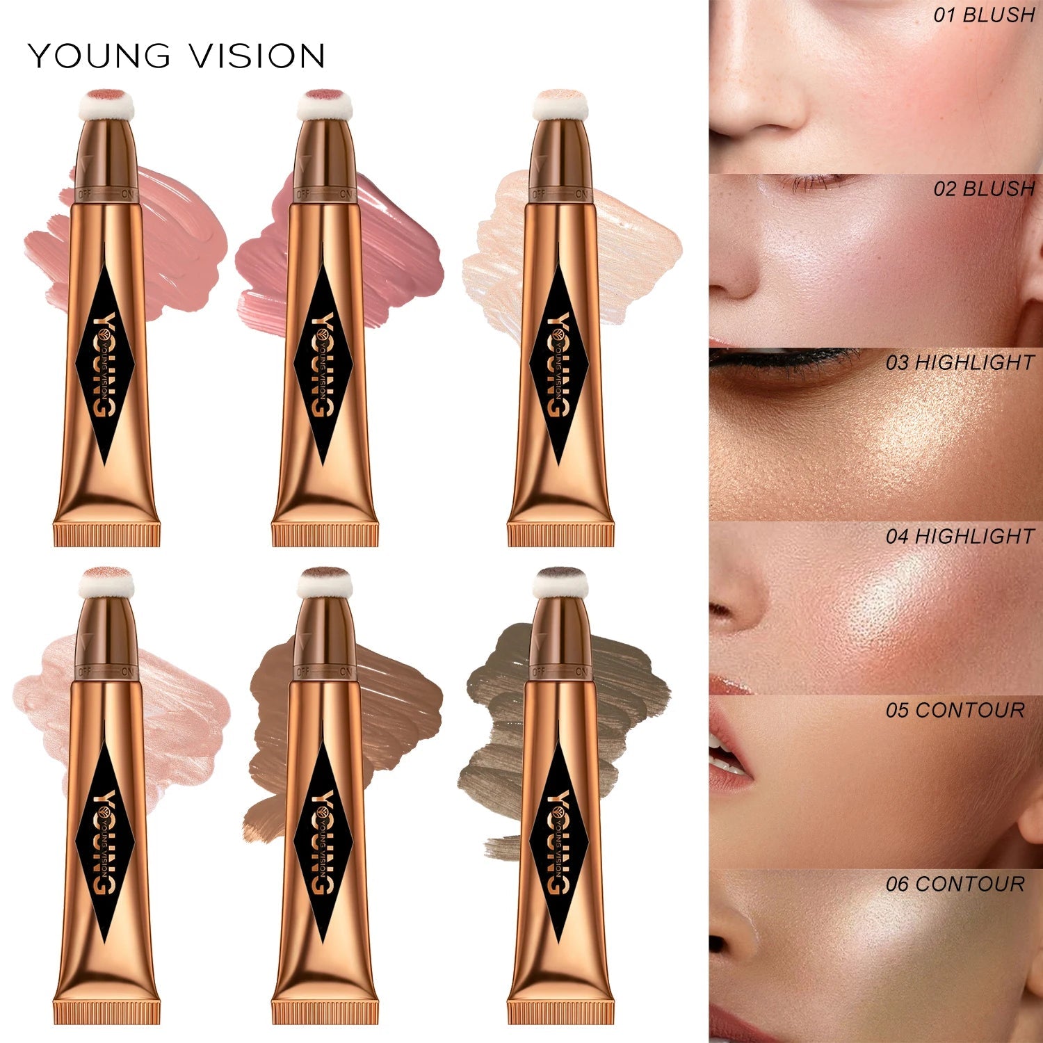 YOUNG VISION Air Cushion Blush — Powder Blusher High Gloss Stick Liquid Rouge in 6 Colors - Mzunye