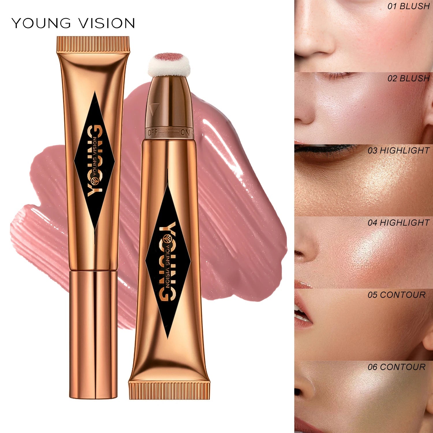 YOUNG VISION Air Cushion Blush — Powder Blusher High Gloss Stick Liquid Rouge in 6 Colors - Mzunye