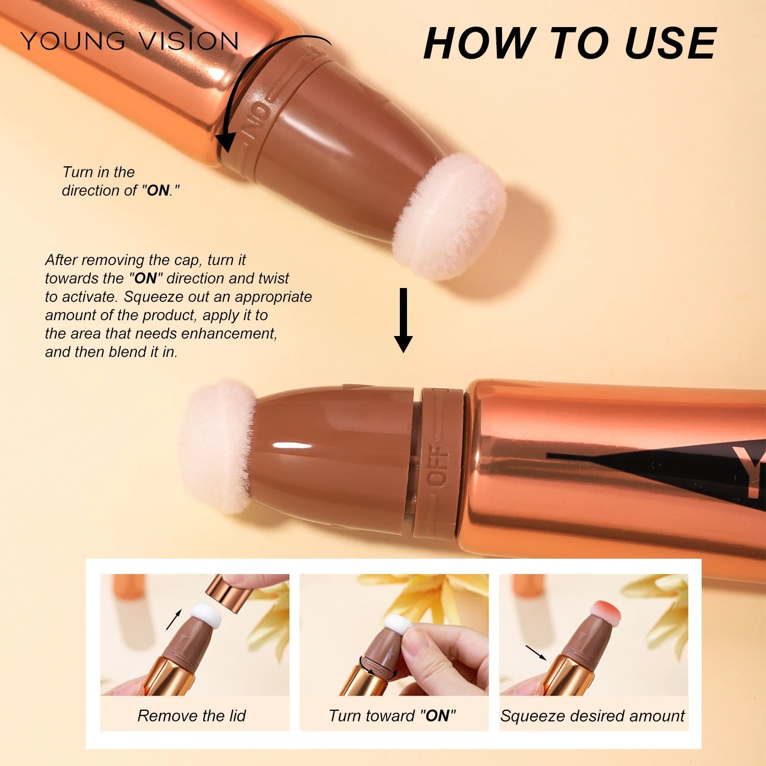 YOUNG VISION Air Cushion Blush — Powder Blusher High Gloss Stick Liquid Rouge in 6 Colors - Mzunye